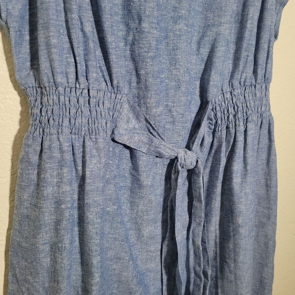 Morgan Taylor | Blue Linen Blend Waist Tie Midi Smock Dress 2X Lagenlook Resort - Picture 5 of 8